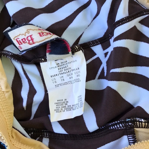 Jamaica Bay Tropical Leaves Swim Top Tankini Bra Brown & Turquoise Blue Bra 16 - Picture 10 of 11